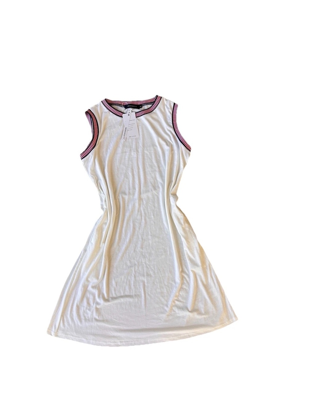 White Sleeveless A-Line Dress with Contrast Trim